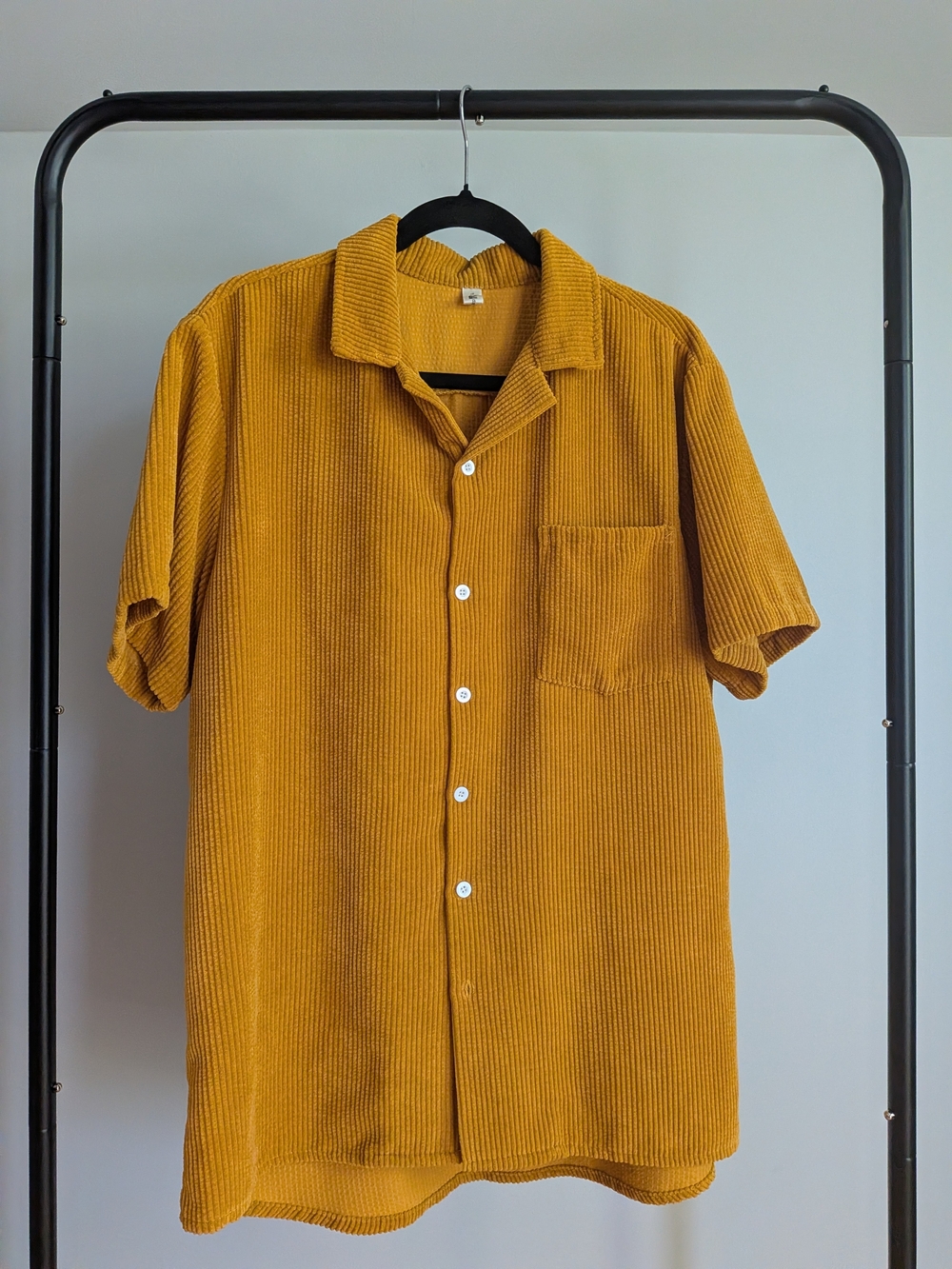 Vintage Men's Short-Sleeve Corduroy Camp Shirt - Mustard